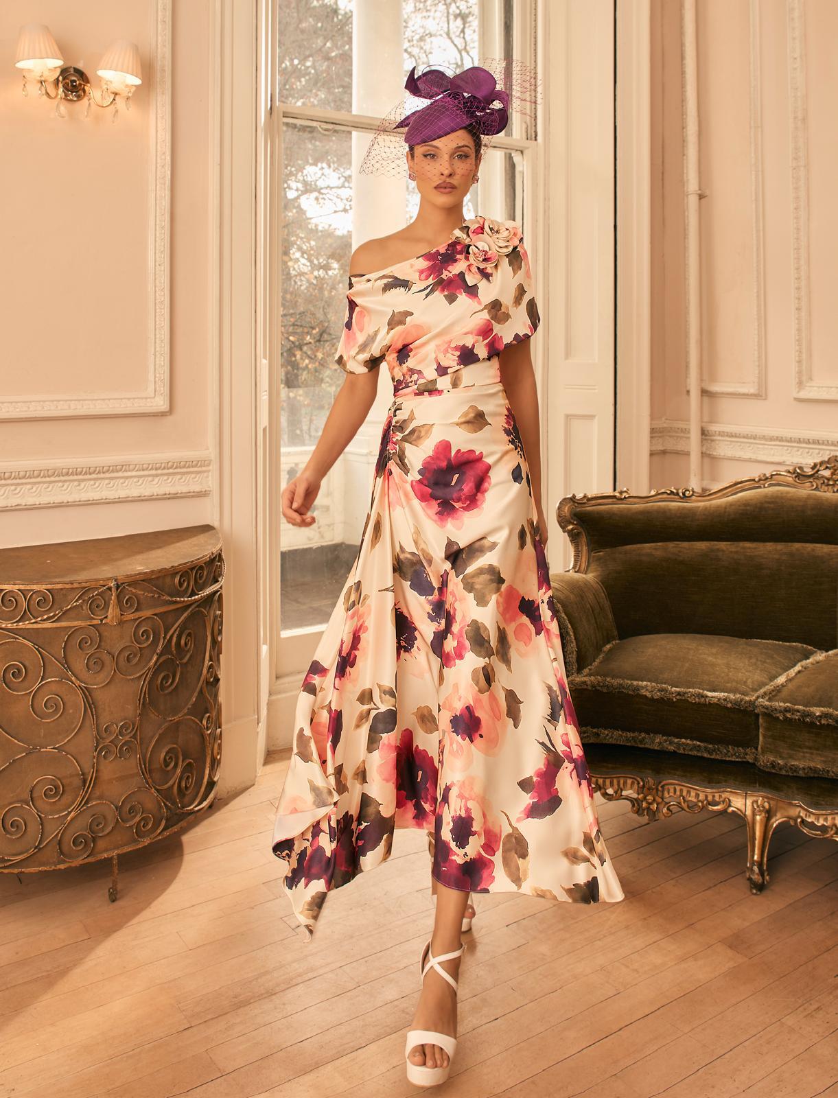 Effortless charm Romantic Floral dress in soft satin fabric this dress offers graceful beautiful movement